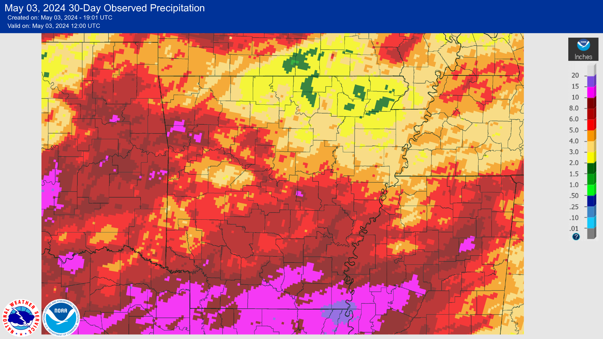NOAA 30-day observed precipitation